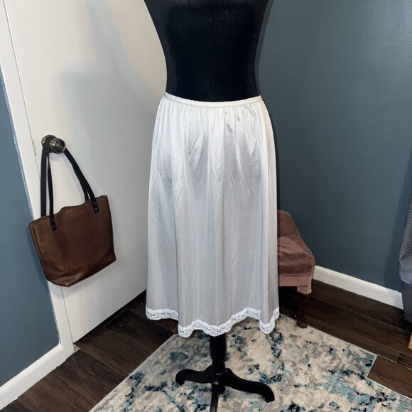 Vintage Icy Blue Henson Kickernick Slip Skirt Lace Trim Slit Read - Picture 1 of 12